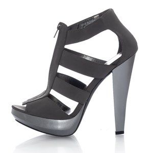 Twenty One (Forever 21) Gray Caged Platform Zip Up Heel Sandals